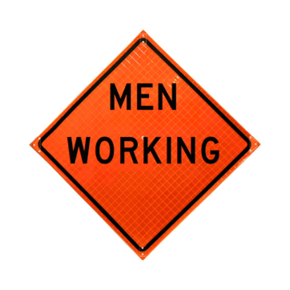 Men Working Roll-Up Sign