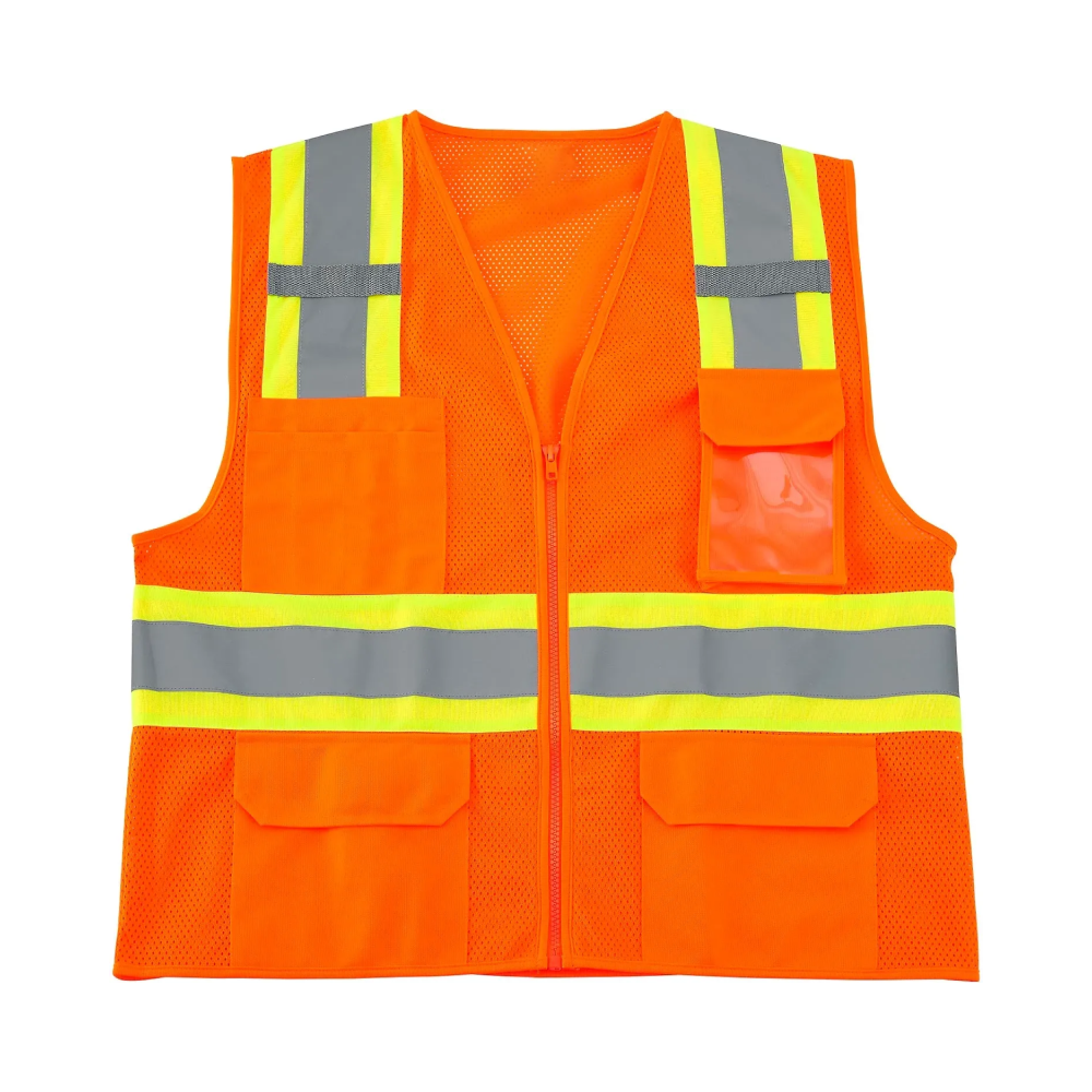 Class 2 Hi-Vis Safety Vest, 6 Pockets, Two-Tone, Mesh