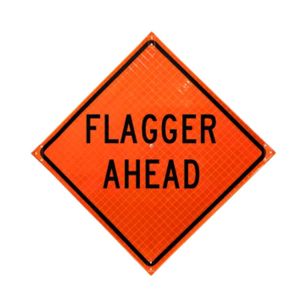 Flagger Ahead Roll-Up Sign