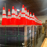 100 Cones Bulk Pallet, 28" Orange Traffic Cone, 7lb Black Base, w/6" & 4" Retroreflective Collars, MUTCD Compliant