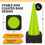 100 Cones Bulk Pallet, 28" Lime Green Traffic Cone, 7lb Black Base, MUTCD Compliant