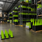 100 Cones Bulk Pallet, 28" Lime Green Traffic Cone, 7lb Black Base, MUTCD Compliant