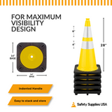 28" Yellow Traffic Cone, 7 lb Black Base