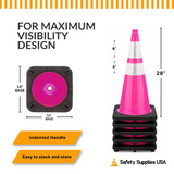 28" Pink Traffic Cone, 7 lb Black Base