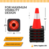 12" Orange Traffic Cone, 1.5 lb Black Base, w/4" Reflective Collar
