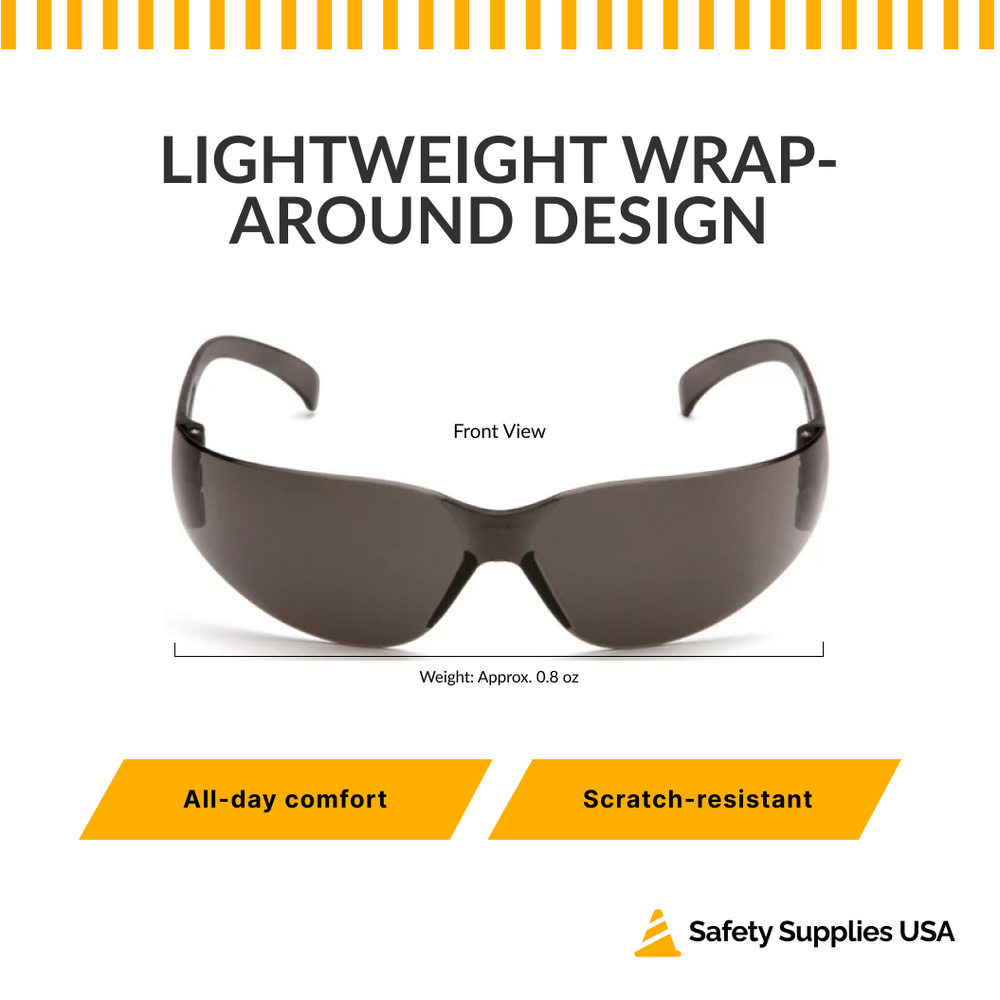 Pyramex S4120S Intruder Safety Glasses – Gray Lens, Clear Frame, Lightweight Eye Protection
