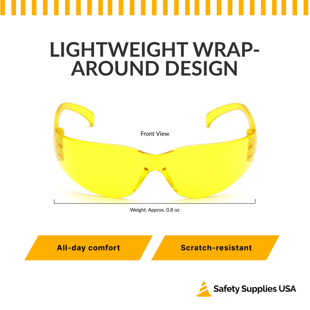 Pyramex S4130S Intruder Safety Glasses – Amber Lens & Frame, Lightweight, Scratch-Resistant, ANSI Z87.1 Rated