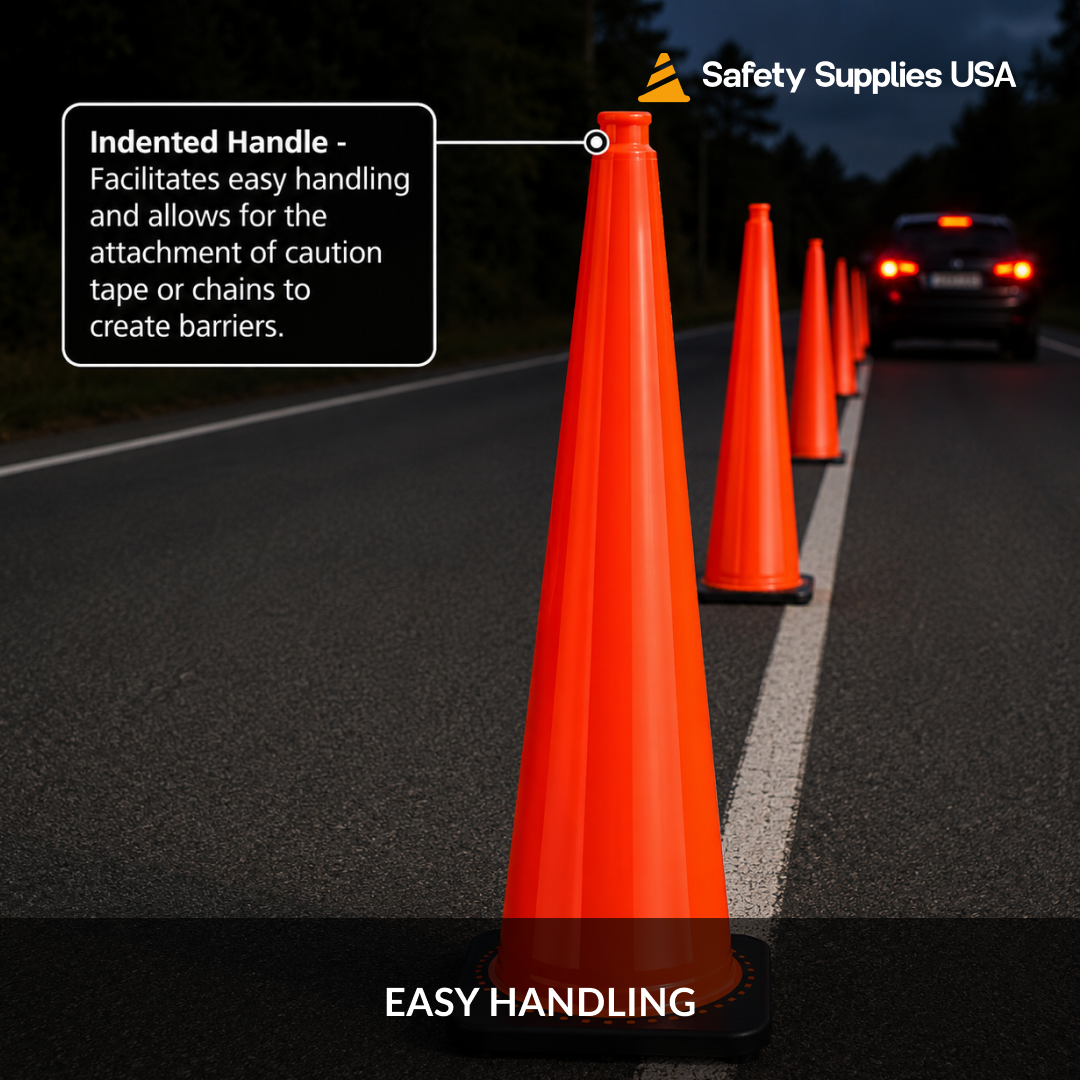 36" Orange Traffic Cone, Black Base