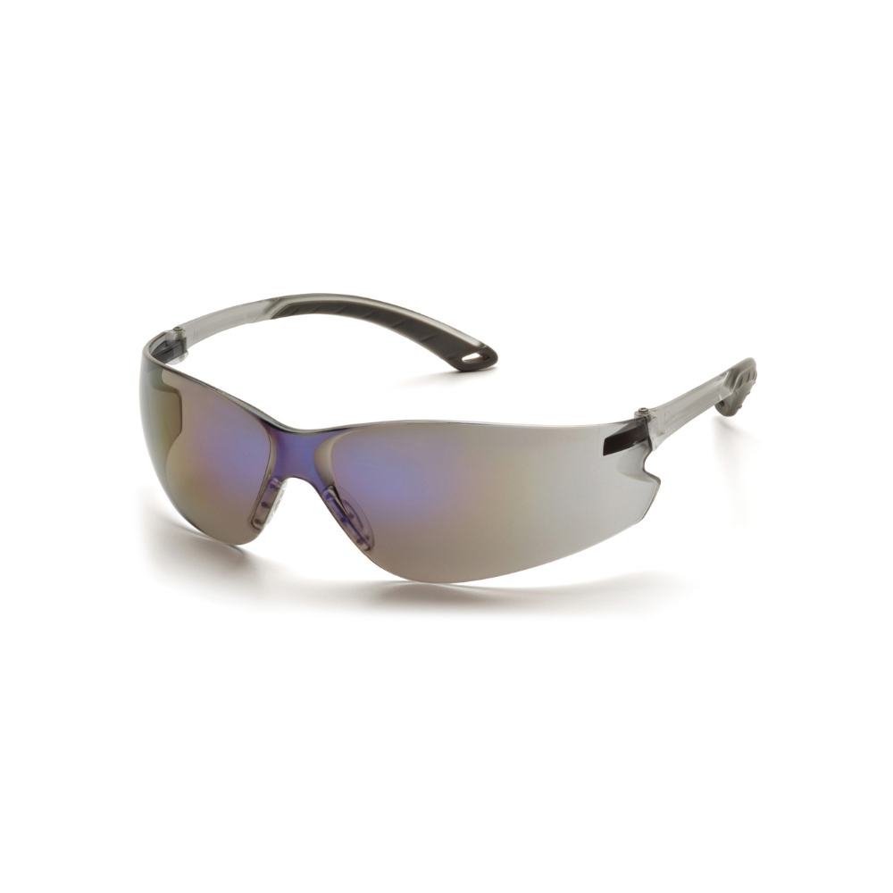 Pyramex S5875S Blue Mirror Lens Safety Glasses – Frameless Lightweight Protective Eyewear with UV & Glare Control