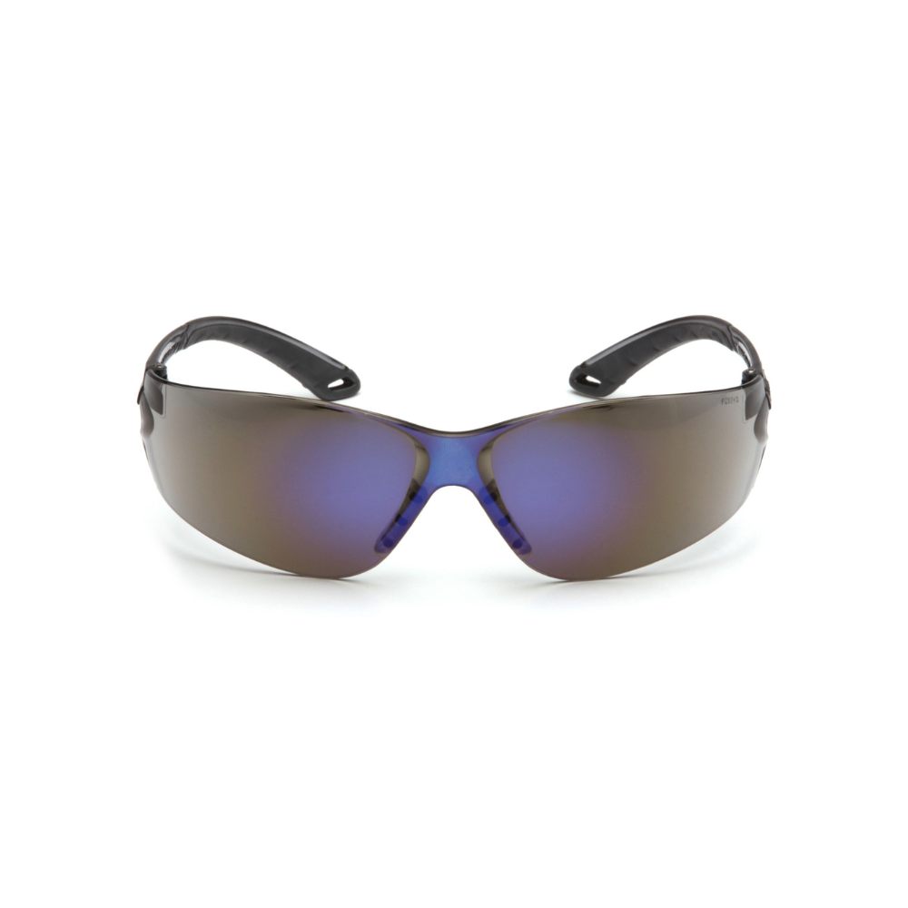 Pyramex S5875S Blue Mirror Lens Safety Glasses – Frameless Lightweight Protective Eyewear with UV & Glare Control
