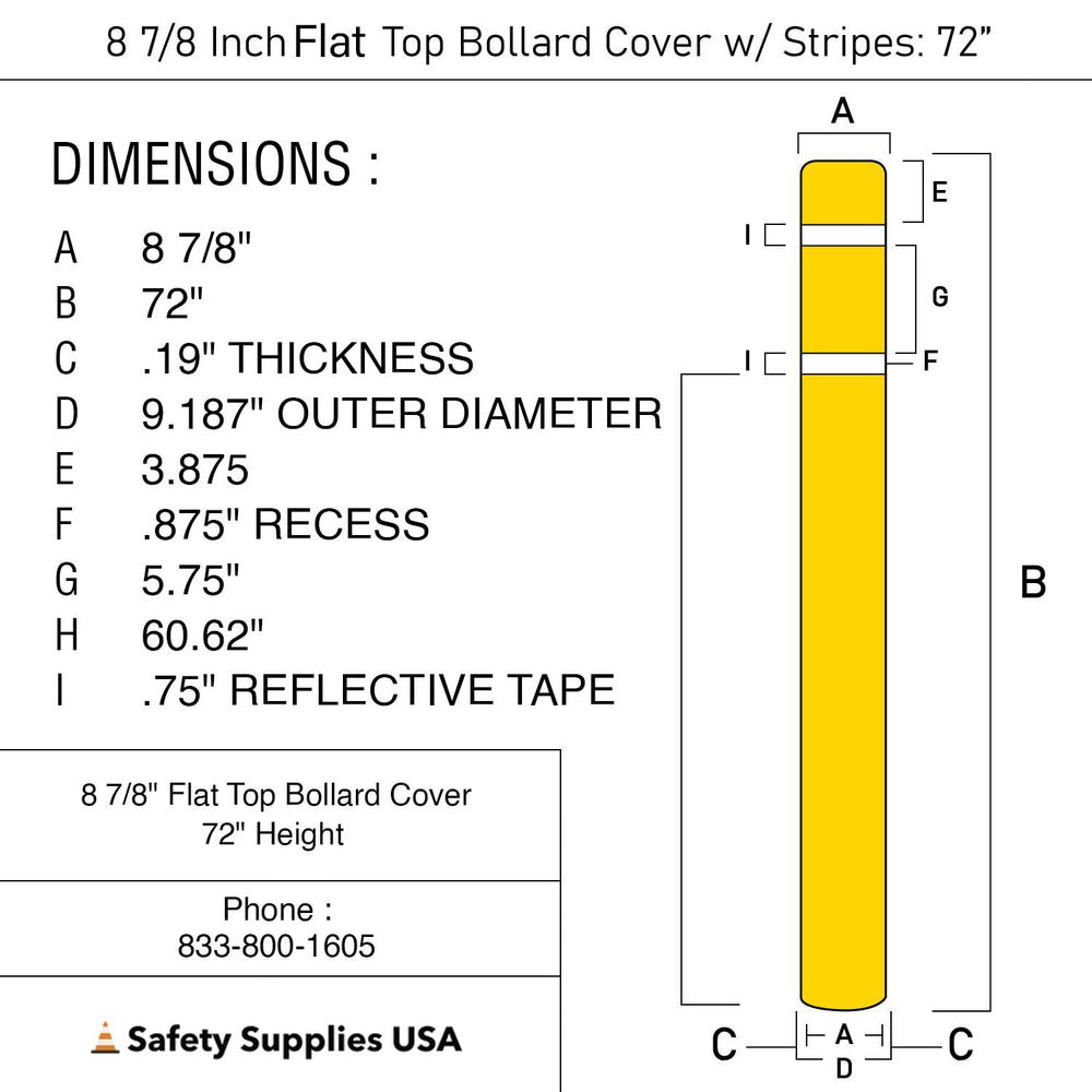 8 7/8-Inch x 72-Inch Top Bollard Cover with Reflective Stripes