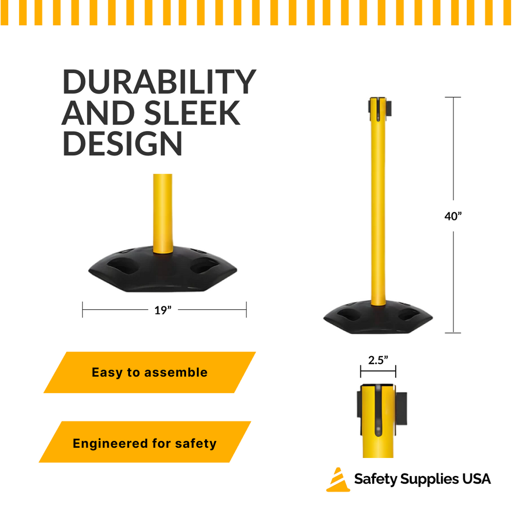 Safety Retractable Belt Barrier Stanchion | 7.5 Ft to 13 Ft