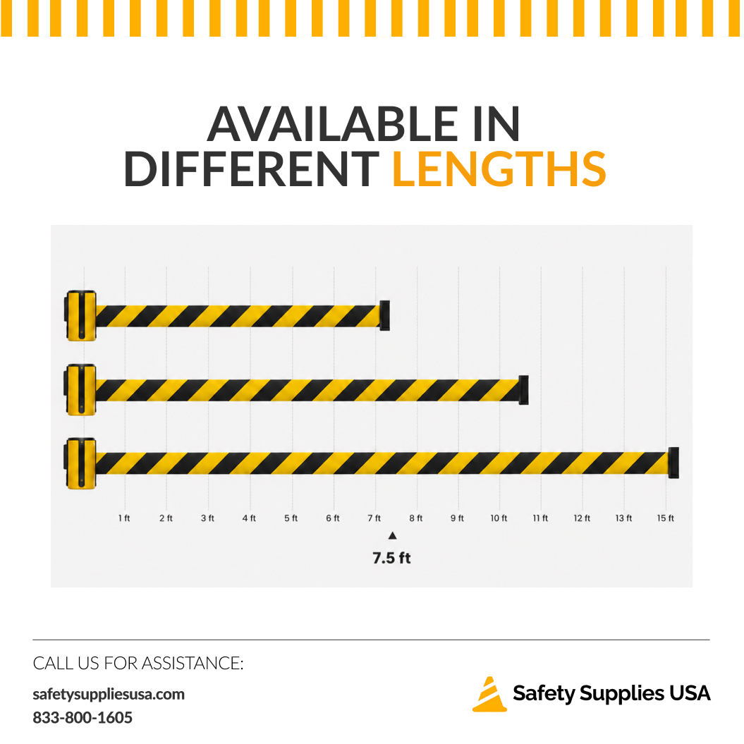 Safety Retractable Belt Barrier Stanchion | 7.5 Ft to 13 Ft