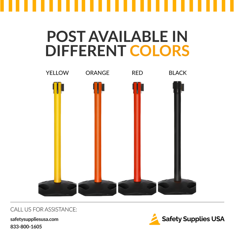 Safety Retractable Belt Barrier Stanchion | 7.5 Ft to 13 Ft