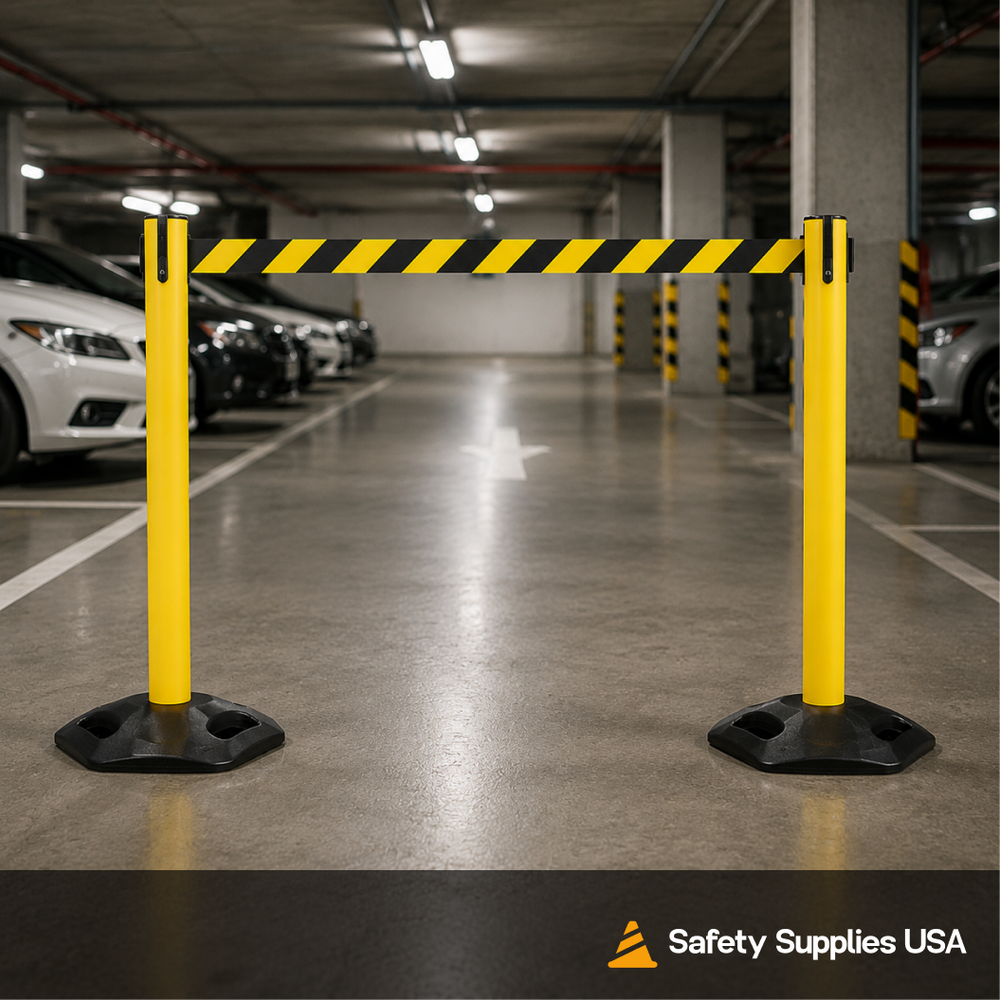 Safety Retractable Belt Barrier Stanchion | 7.5 Ft to 13 Ft