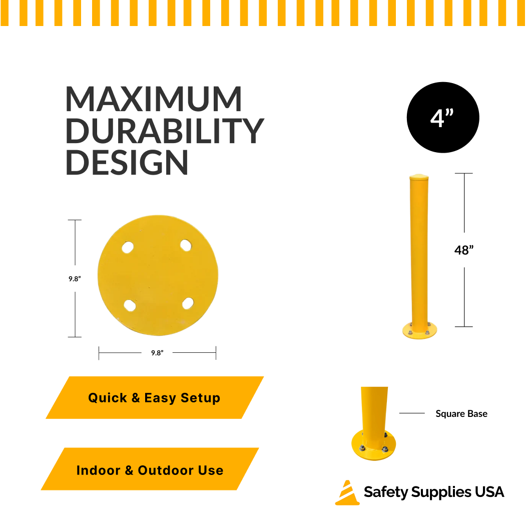 Yellow Steel Bollard with Round Base