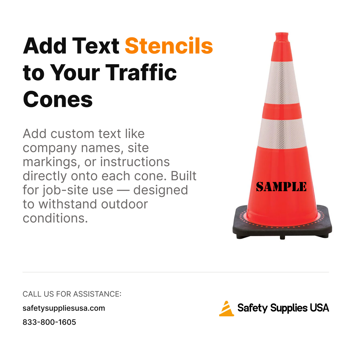 28" Orange Traffic Cone, 7lb Black Base, w/6" & 4" Retroreflective Collars, MUTCD Compliant