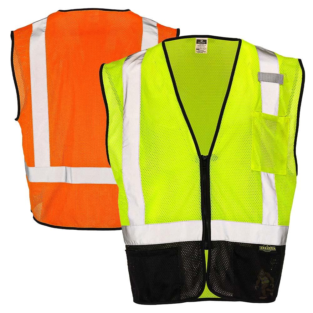 Class 2 Black Bottom Mesh Safety Vest with Zipper Closure, Reflective Tape & Multi-Pocket Design, ANSI Type R Compliant, Hi-Vis Lime/Orange, M-5XL