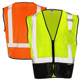 Class 2 Black Bottom Mesh Safety Vest with Zipper Closure, Reflective Tape & Multi-Pocket Design, ANSI Type R Compliant, Hi-Vis Lime/Orange, M-5XL