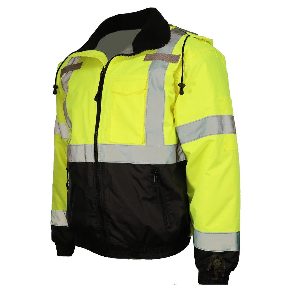 ANSI Class 3 Quilted Bomber Safety Jacket with Waterproof PU-Coated Shell, Black Bottom & Reflective Tape