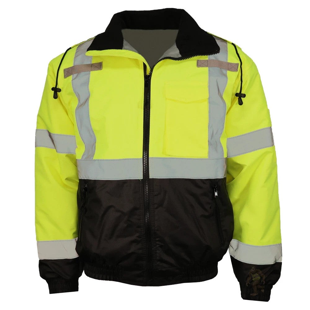 ANSI Class 3 Quilted Bomber Safety Jacket with Waterproof PU-Coated Shell, Black Bottom & Reflective Tape