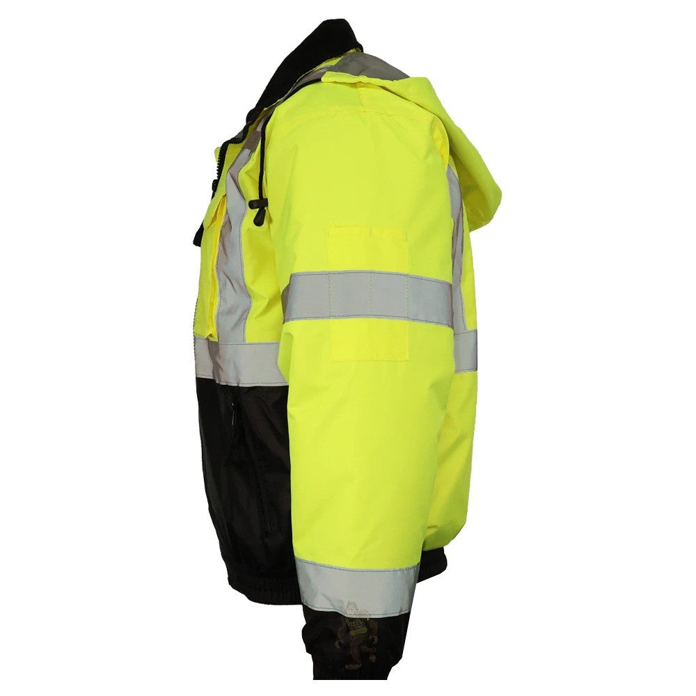 ANSI Class 3 Quilted Bomber Safety Jacket with Waterproof PU-Coated Shell, Black Bottom & Reflective Tape