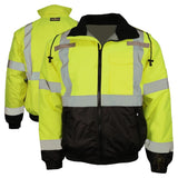 ANSI Class 3 Quilted Bomber Safety Jacket with Waterproof PU-Coated Shell, Black Bottom & Reflective Tape