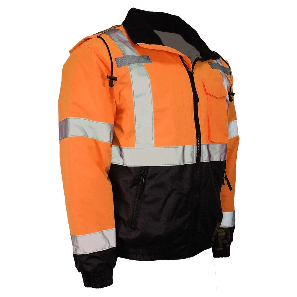 ANSI Class 3 Quilted Bomber Safety Jacket with Waterproof PU-Coated Shell, Black Bottom & Reflective Tape