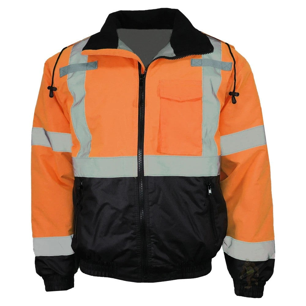 ANSI Class 3 Quilted Bomber Safety Jacket with Waterproof PU-Coated Shell, Black Bottom & Reflective Tape