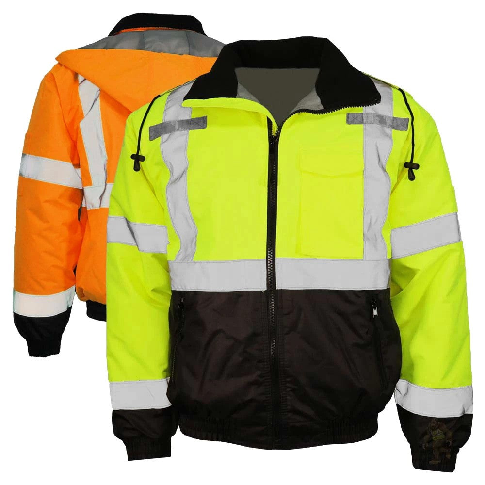 ANSI Class 3 Quilted Bomber Safety Jacket with Waterproof PU-Coated Shell, Black Bottom & Reflective Tape