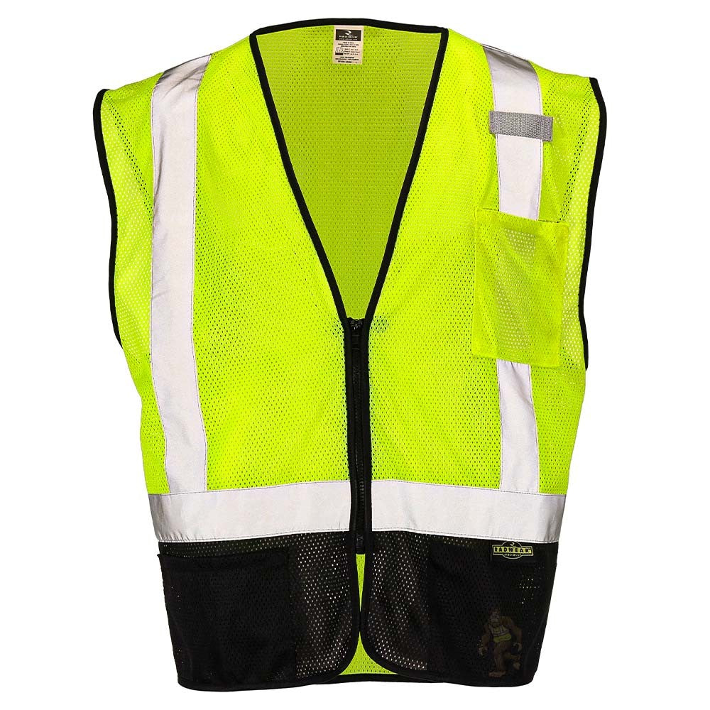 Class 2 Black Bottom Mesh Safety Vest with Zipper Closure, Reflective Tape & Multi-Pocket Design, ANSI Type R Compliant, Hi-Vis Lime/Orange, M-5XL