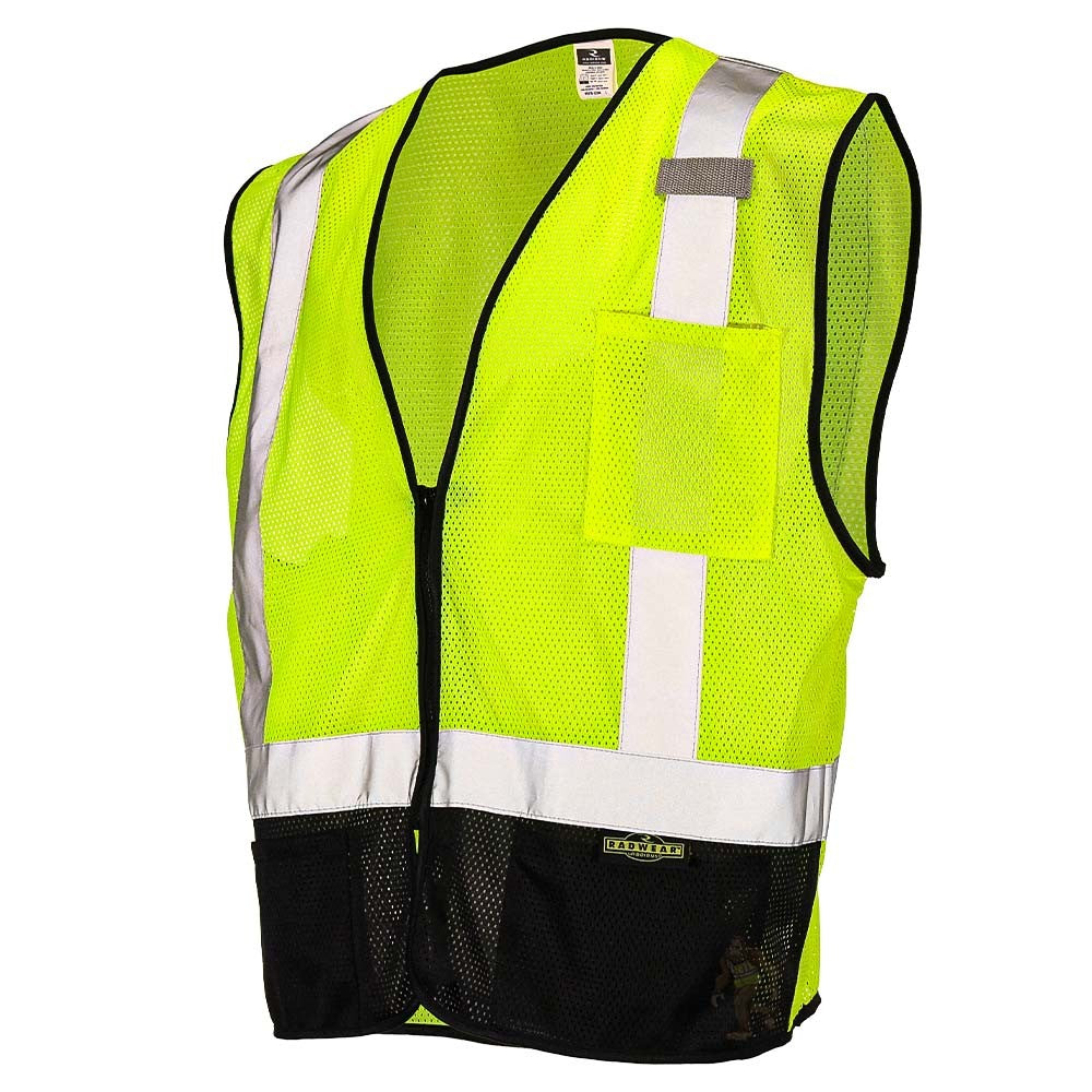 Class 2 Black Bottom Mesh Safety Vest with Zipper Closure, Reflective Tape & Multi-Pocket Design, ANSI Type R Compliant, Hi-Vis Lime/Orange, M-5XL