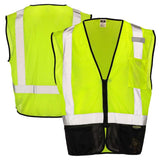 Class 2 Black Bottom Mesh Safety Vest with Zipper Closure, Reflective Tape & Multi-Pocket Design, ANSI Type R Compliant, Hi-Vis Lime/Orange, M-5XL