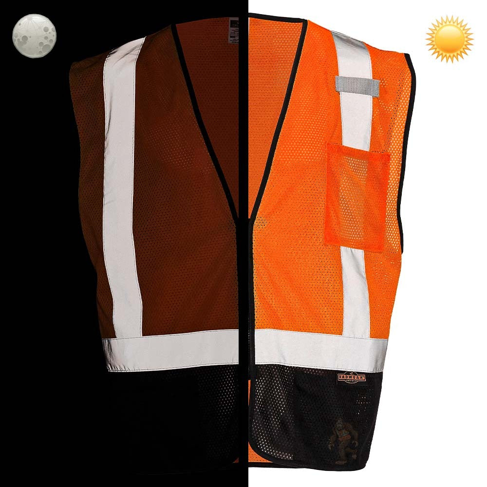 Class 2 Black Bottom Mesh Safety Vest with Zipper Closure, Reflective Tape & Multi-Pocket Design, ANSI Type R Compliant, Hi-Vis Lime/Orange, M-5XL