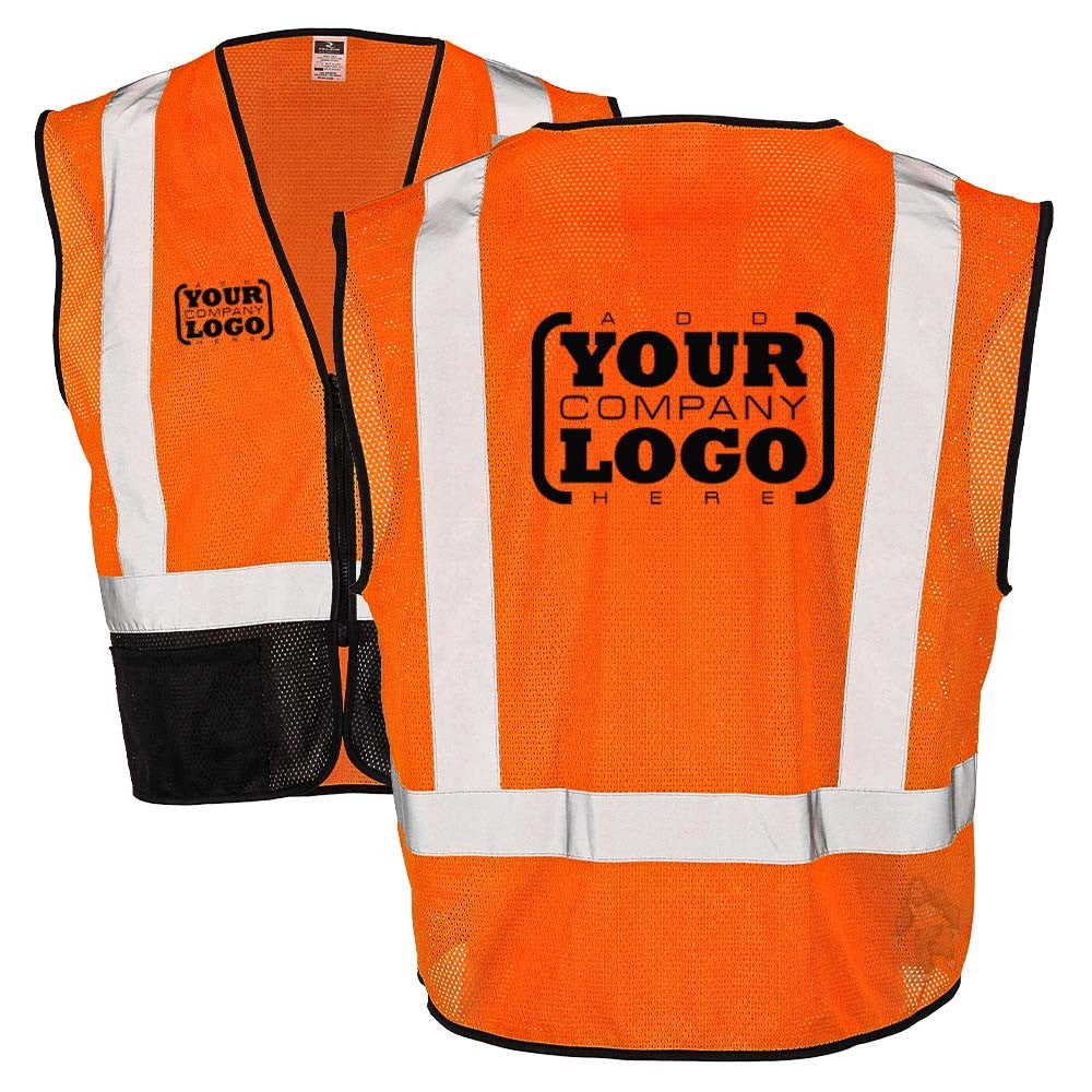Class 2 Black Bottom Mesh Safety Vest with Zipper Closure, Reflective Tape & Multi-Pocket Design, ANSI Type R Compliant, Hi-Vis Lime/Orange, M-5XL
