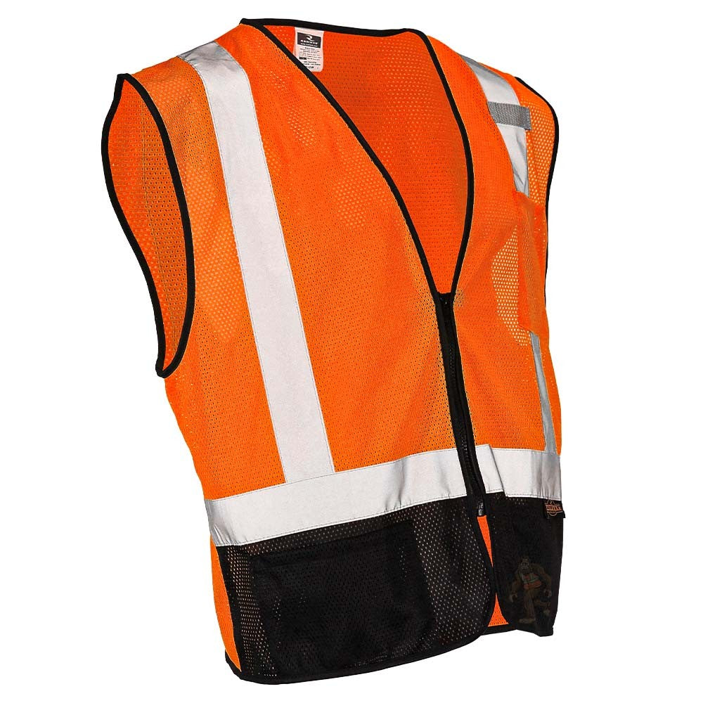 Class 2 Black Bottom Mesh Safety Vest with Zipper Closure, Reflective Tape & Multi-Pocket Design, ANSI Type R Compliant, Hi-Vis Lime/Orange, M-5XL