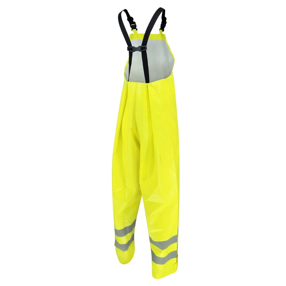ANSI Class E Hi-Vis Self-Extinguishing Rain Bib Pants with Waterproof PVC Coating & Safety Fly