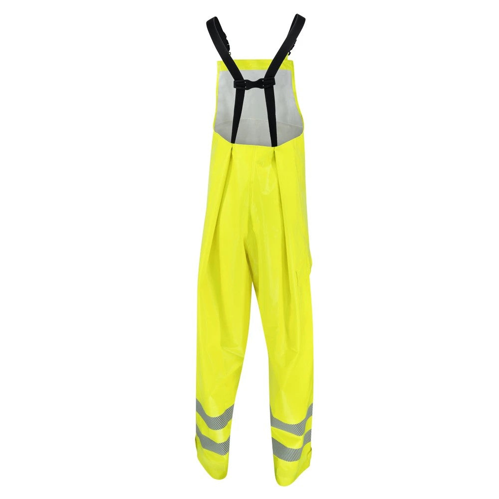 ANSI Class E Hi-Vis Self-Extinguishing Rain Bib Pants with Waterproof PVC Coating & Safety Fly