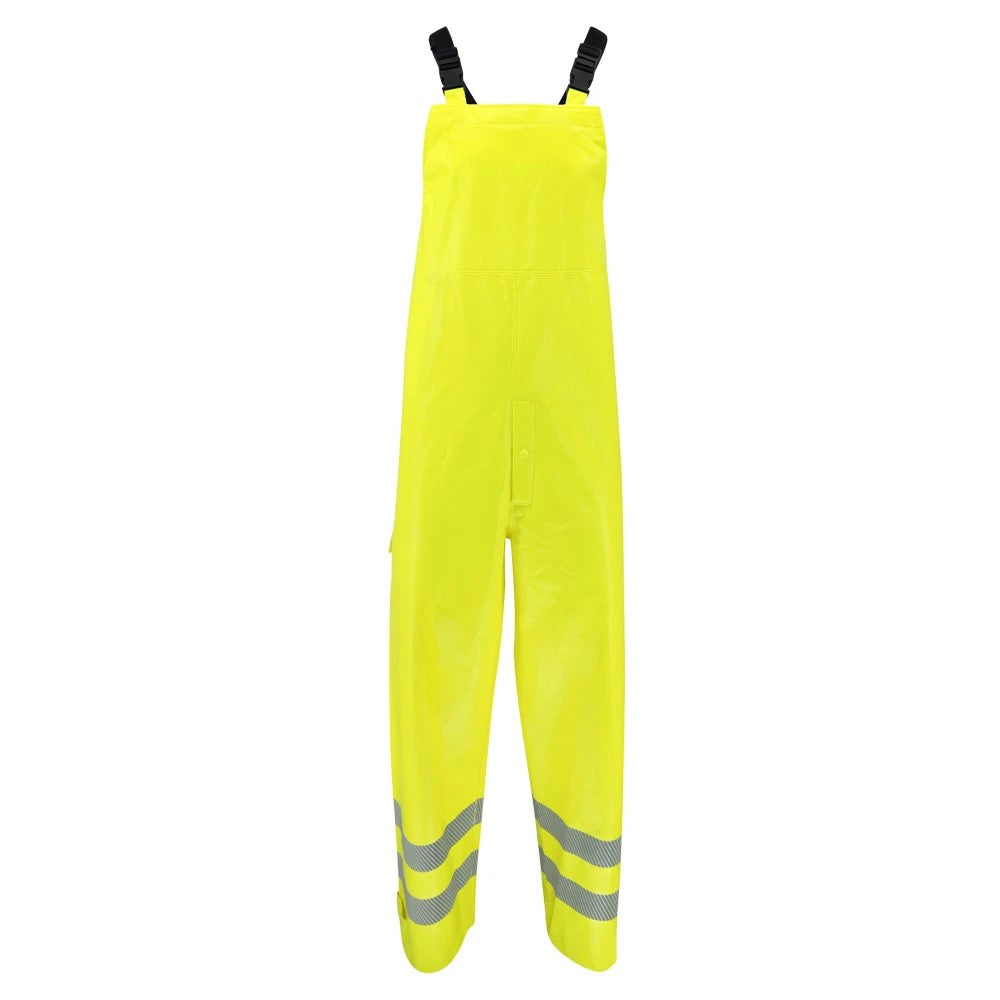 ANSI Class E Hi-Vis Self-Extinguishing Rain Bib Pants with Waterproof PVC Coating & Safety Fly
