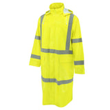 ANSI Class 3 Hi-Vis Self-Extinguishing Rain Trench Coat with Waterproof PVC Coating & Segmented Reflective Tape
