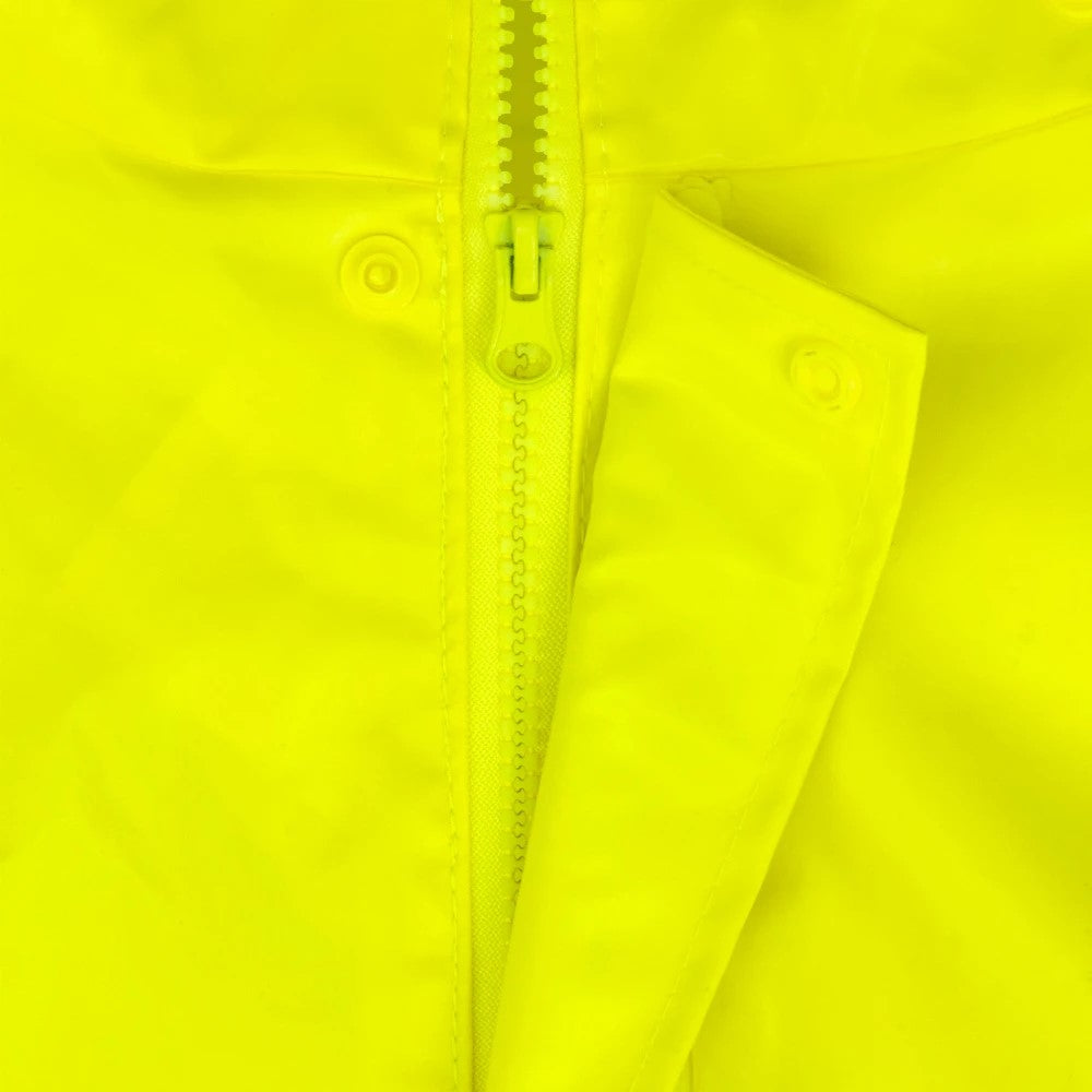 ANSI Class 3 Hi-Vis Self-Extinguishing Rain Trench Coat with Waterproof PVC Coating & Segmented Reflective Tape