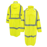 ANSI Class 3 Hi-Vis Self-Extinguishing Rain Trench Coat with Waterproof PVC Coating & Segmented Reflective Tape