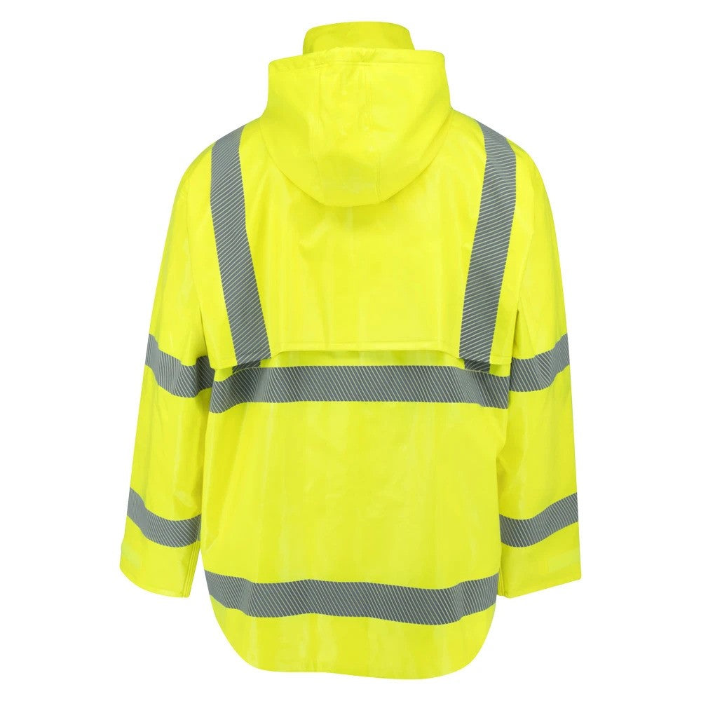 ANSI Class 3 Hi-Vis Self-Extinguishing Rain Jacket with Waterproof PVC Coating & Reflective Tape