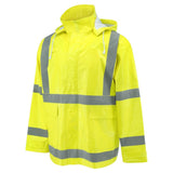 ANSI Class 3 Hi-Vis Self-Extinguishing Rain Jacket with Waterproof PVC Coating & Reflective Tape