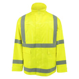 ANSI Class 3 Hi-Vis Self-Extinguishing Rain Jacket with Waterproof PVC Coating & Reflective Tape