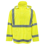 ANSI Class 3 Hi-Vis Self-Extinguishing Rain Jacket with Waterproof PVC Coating & Reflective Tape