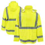 ANSI Class 3 Hi-Vis Self-Extinguishing Rain Jacket with Waterproof PVC Coating & Reflective Tape