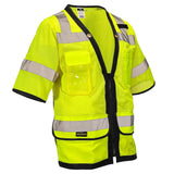 ANSI Class 3 Heavy Duty Surveyor Safety Vest with Zipper Closure & Reflective Stripes – Hi Vis Mesh Work Vest with Pockets for Construction, Traffic Control & Utility Crews