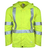 ANSI Class 3 Lightweight Waterproof Ripstop Rain Jacket with Reflective Tape & Concealed Hood