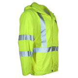 ANSI Class 3 Lightweight Waterproof Ripstop Rain Jacket with Reflective Tape & Concealed Hood
